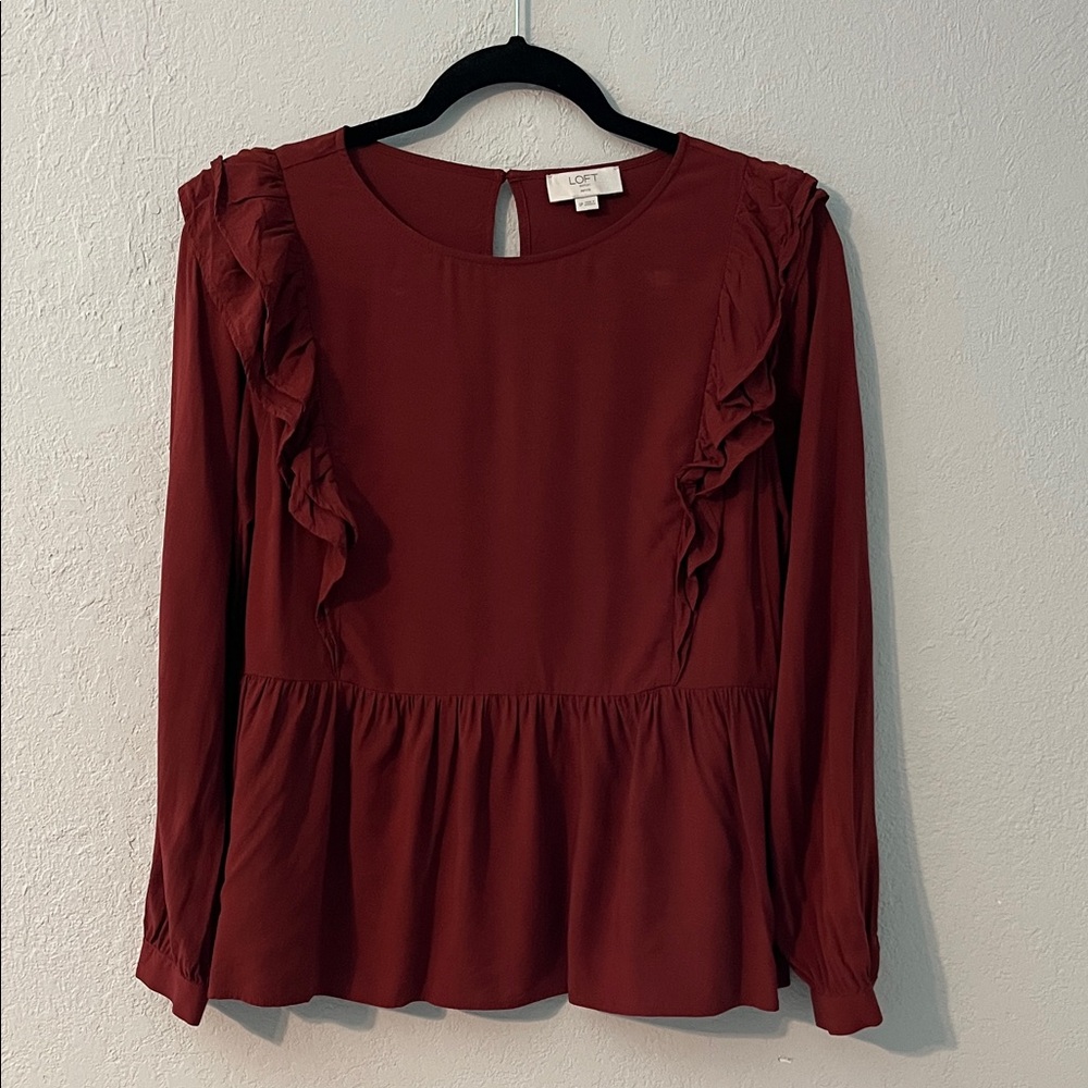 LOFT Deep Red Ruffle Blouse size SP